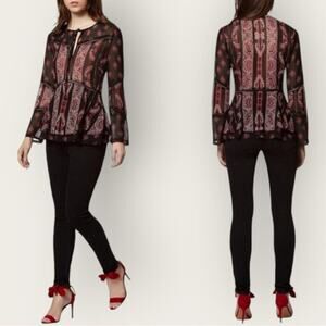 Avec Les Filles | Tie Neck Long Sleeves Printed Blouse | Cordovan Multi | XS